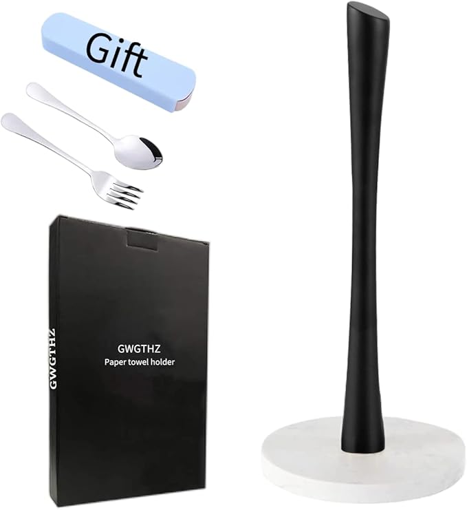 GWGTHZ Black Paper Towel Holder Countertop, Marble Paper Towel Holder Used for Kitchen&Bathroom, Paper Towel Holder Made of Stainless Steel for Easy One-Handed Operation|Black