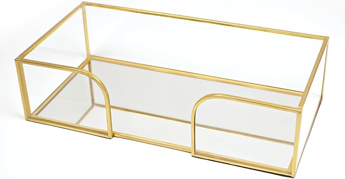 Shonmogar Guest Towel Holder - Glass Napkin Holder for Bathroom, Gold Bathroom Napkin Holder Tray Stylish Guest Towel Holder Tray for Bathroom Toilet Kithcen Dining Table Party Holiday Decor