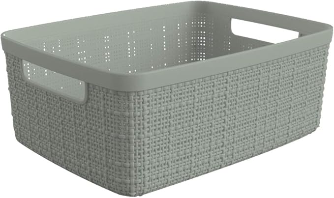 Curver Set of 8 Small 4.5L Jute Decorative Plastic Organization and Storage Baskets - Perfect Bins for Home Office, Closet Shelves, Kitchen Pantry and All Bedroom Essentials, Grey
