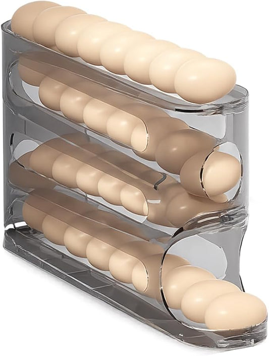 Clear Egg Holder for Fridge, 2026 New Rolling Egg Dispenser for Refrigerator, Auto Rolling Egg Dispenser for 30 Eggs, Space-Saving Egg Roller, Organizer, Container, Kitchen Countertop (Grey)