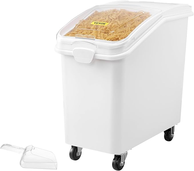 Mophorn 27 Gallon Food Storage Containers 500 Cup Ingredient Bin with Scoop and Sliding Lid Commercial Food Container Ideal for Rice storage, Dog Food Container, Flour and Sugar Containers, White