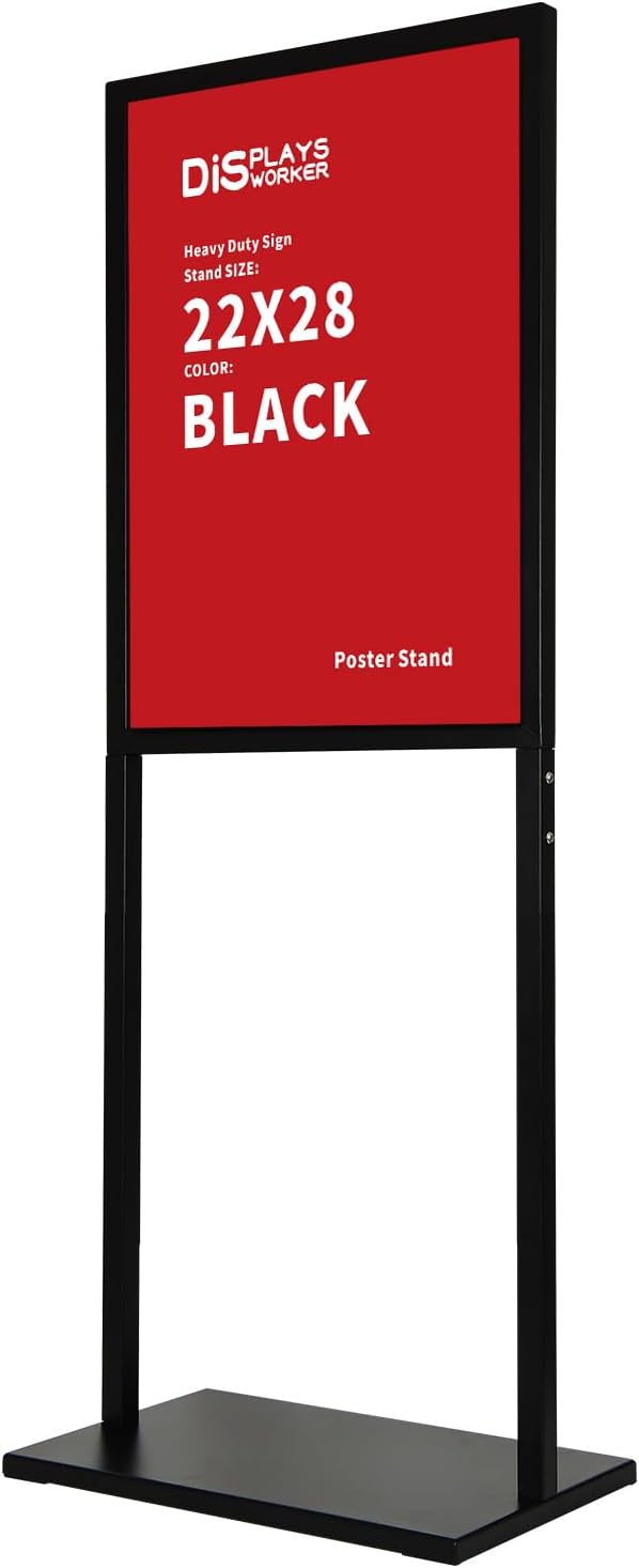 DISPLAYSWORKER Sign holder floor stand, heavy Duty Pedestal poster banner stand for display,22×28 inch slide-in double sided poster sign holder floor standing for board Display (Black, 22×28)
