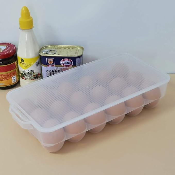 Bringer 4-Pack Clear Plastic Refrigerator Egg Containers, Egg Tray Holder, fit 18 Eggs x 4 (72 Eggs)