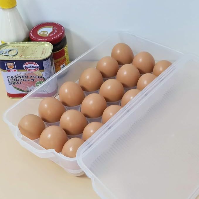 Bringer 4-Pack Clear Plastic Refrigerator Egg Containers, Egg Tray Holder, fit 18 Eggs x 4 (72 Eggs)
