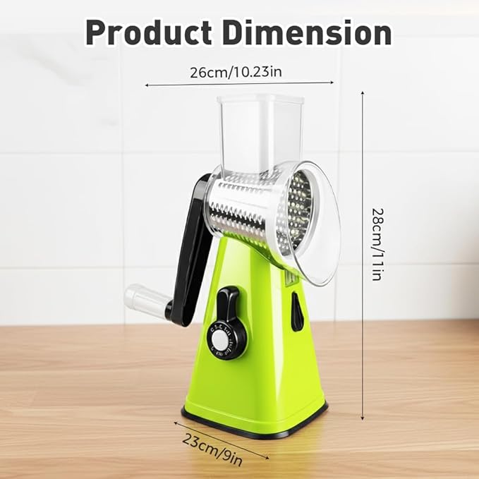 5 In 1 Food Chopper, 2026 New Rotary Cheese Grater - 3 Interchangeable Blades Manual Speed Round Food Slicer, Nut Grinder with Strong Suction Base (Green)