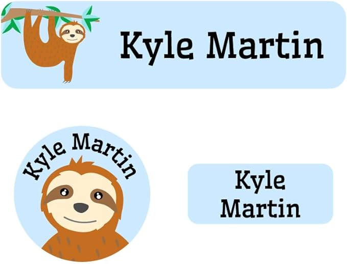 Name Bubbles - Kids Custom Name Labels for Daycare, School, Camp (144 Labels) - Personalized Waterproof Name Stickers for Clothes Tags, Lunch Boxes, Water Bottles, & School Supplies (Sloth)