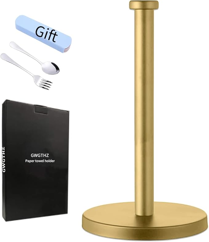GWGTHZ Stainless Steel Gold Paper Towel Holder Countertop for Kitchen Bathroom, Standing Paper Towel Holder with Weighted Base.