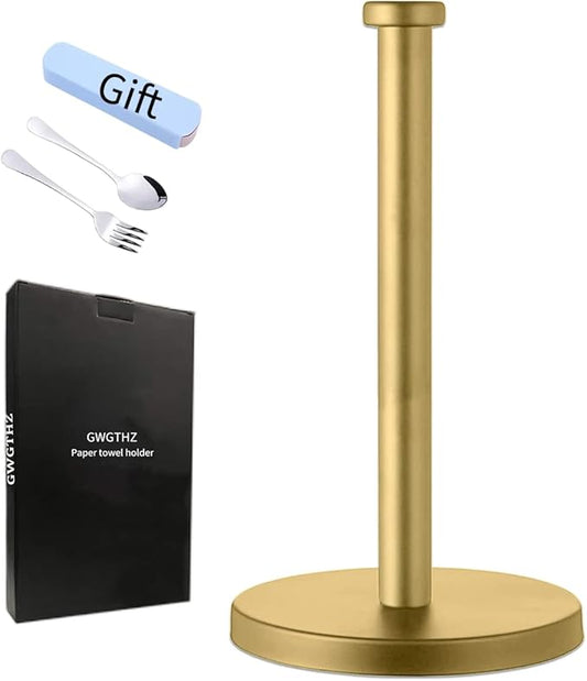 GWGTHZ Stainless Steel Gold Paper Towel Holder Countertop for Kitchen Bathroom, Standing Paper Towel Holder with Weighted Base.