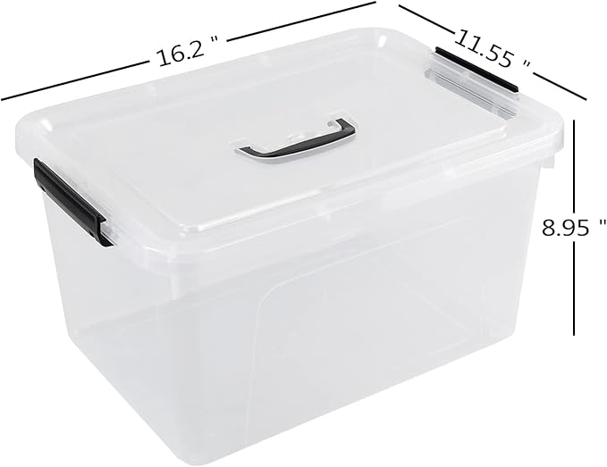 Zopnny 4-Pack 18 L Plastic Storage Box Container, Clear Latch Bin with Handle and Lid
