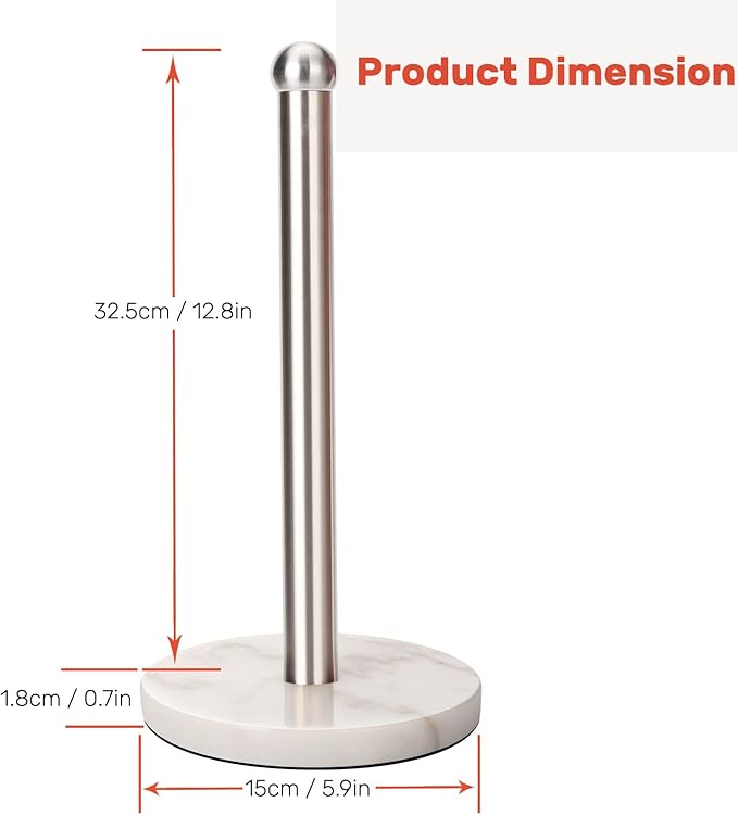 Heavy Weighted Paper Towel Holder, Easy One-Handed Design for Kitchen Stand, Sturdy Base for Standard and Mega Rolls (Silver Brushed)
