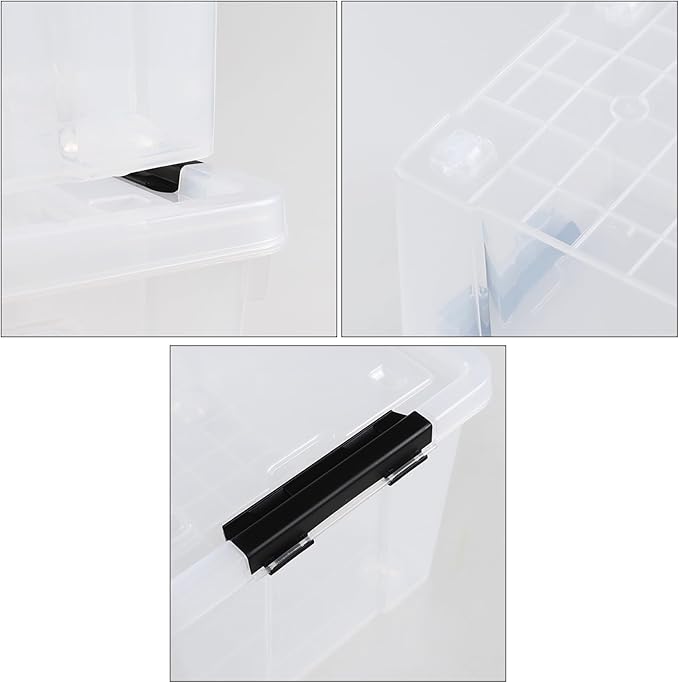 Morcte 4-Pack Clear Plastic Storage Box with Lid and Wheel, 50 L Large Plastic Storage Boxes