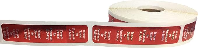 InStockLabels 500 Metallic Red Tamper-Evident Food Seal Stickers, Labels for Food Containers (0.75 Inches x 3.5 Inches)