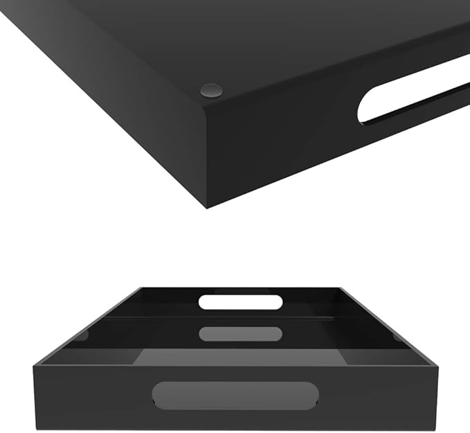 Vale Arbor Black Acrylic Serving Tray for Vanity, Bathroom, Outdoor, Food and Décor with Handles (Rectangle, Small)