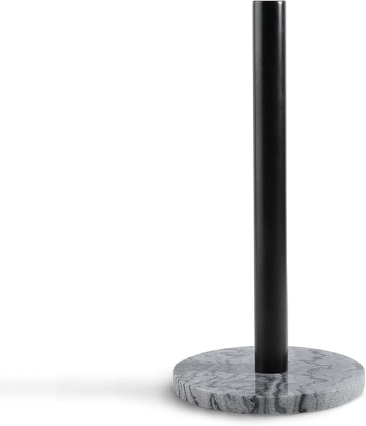 Koville African Marble Base Paper Towel Holder Countertop, Metal Rod 6" Marble Base Paper Towel Holder Stand for Kitchen Organization and Storage, Fit for Standard Size Rolls