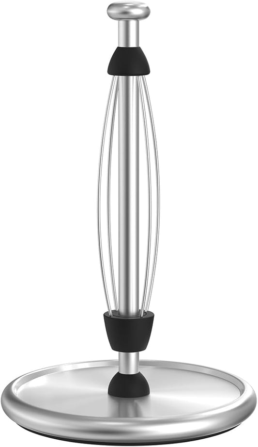 VEHHE Simply Tear Paper Towel Holder Countertop with EVA Non-Slip Pad, Damping Function Paper Towel Stand with Weighted Base for Bathroom and Kitchen (Silver)