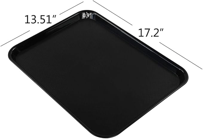 Neadas 6 Packs Plastic Fast Food Serving Trays, 17.2" x 13.51" Rectangle Lunch Trays Cafeteria, Black