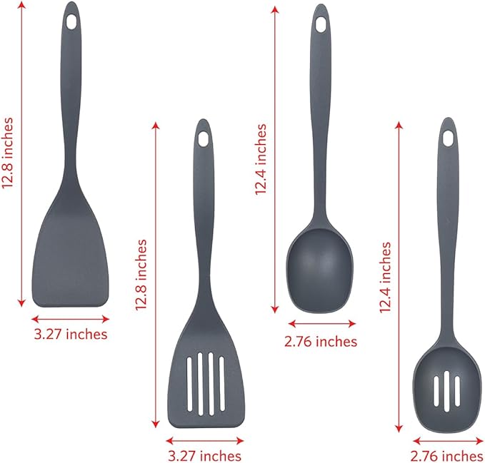 Glad Kitchen Utensils Set, 8pcs - Nonstick Cooking Tools with Utensil Holder - Nylon Spoon, Ladle, Skimmer, Spaghetti Server, and Turner Spatula Set - Dishwasher Safe, Grey
