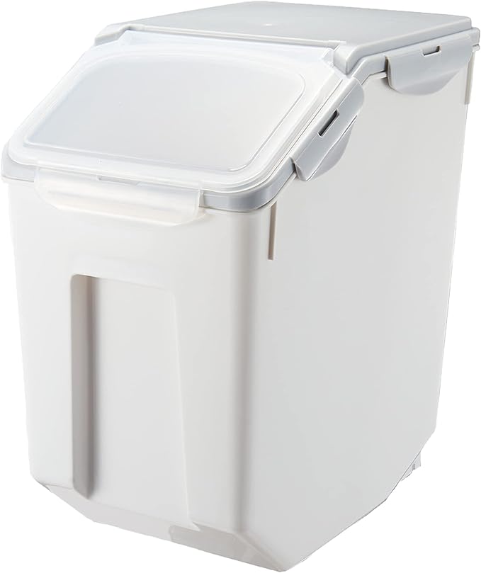 HANAMYA 15 Liter / 30 lbs Rice Storage Container with Measuring Cup, BPA free, For Rice | Grain | Pet Food | Flour, 1 count, White & Gray