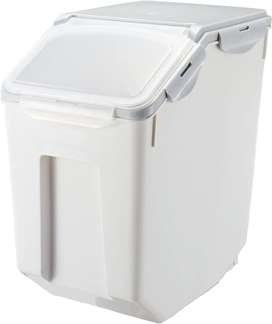 HANAMYA 15 Liter / 30 lbs Rice Storage Container with Measuring Cup, BPA free, For Rice | Grain | Pet Food | Flour, 1 count, White & Gray
