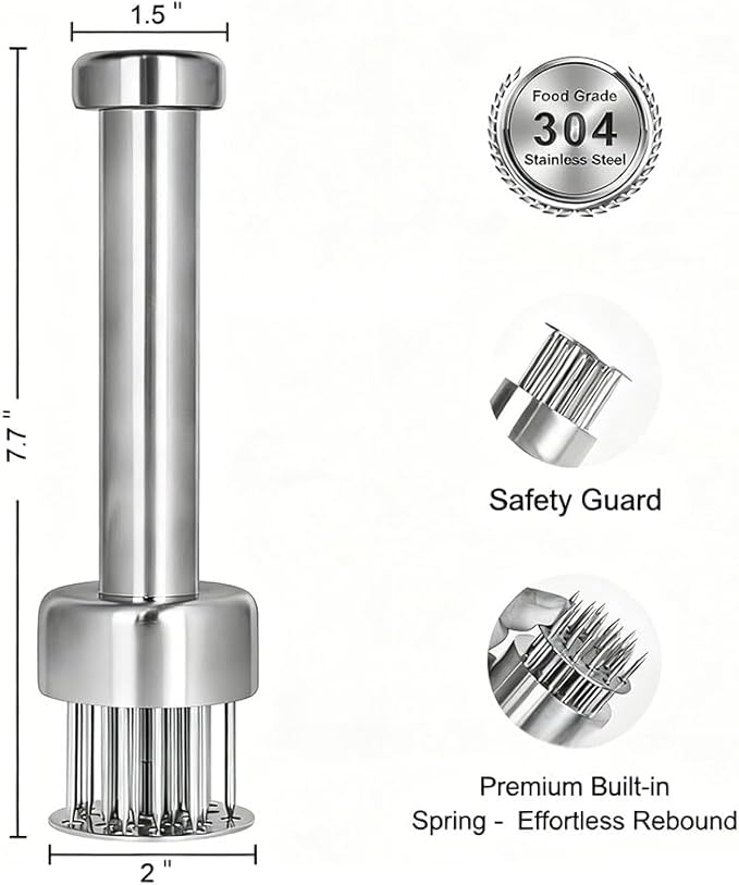 Meat Tenderizer Tool,304 Stainless Steel,for Tenderizing Beef,Steak, Chicken, Turkey, Pork,Dishwasher Safe,with 21 Needles & Retractable Safety Guard