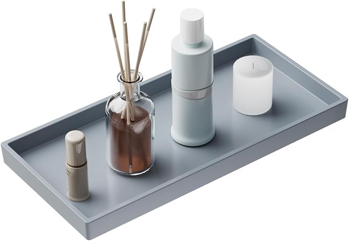 Mriluvy Vanity and Bathroom Tray, 9.8" ABS Countertop Organizer,Waterproof Vanity Tray for Toilet Tank,Perfume,Soap,Keys,Bathroom Accessories,Kitchen and Bath Trays,Non Slip Small Trays,Gray