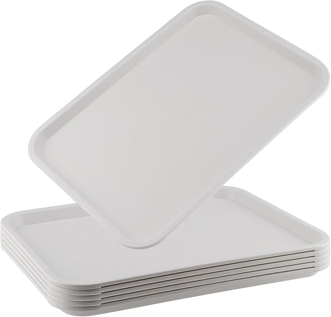 ZOENHOU 6 Pack 16 x 12 Inch Plastic Fast Food Tray, Rectangular Plastic Cafeteria Trays Food Serving Trays, Large Lunch Tray for Serving Home Restaurant Dinning Room Organization, White