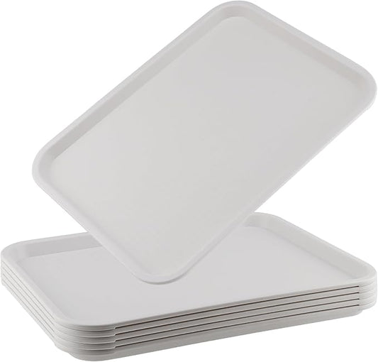 ZOENHOU 6 Pack 14 x 10 Inch Plastic Fast Food Tray, Rectangular Plastic Cafeteria Trays Food Serving Large Lunch Tray for Serving Food Home Restaurant Dinning Room Organization, White
