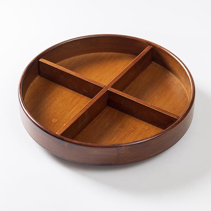 Bamboo Lazy Susan Organizer, 12'' Pantry Organizers with Removable Dividers, Rotating Spice Rack, Large Lazy Susan Turntable Organizer for Cabinet, Kitchen, Bathroom, Table
