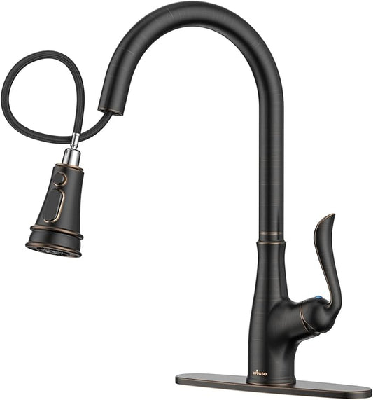 APPASO Pull Down Kitchen Faucet with Sprayer Oil Rubbed Bronze, Antique ORB Single Handle High Arc Faucet, cUPC-Certified Pull-Out Hose, Water Supplies & Valve Core