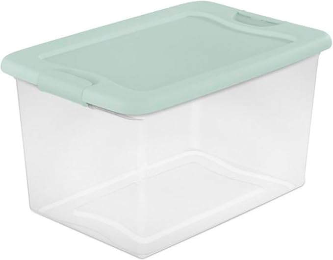 Sterilite 12 Pack Latching Box, Clear Plastic Stackable Storage Bin with Lid, 64 Quart, Mindful Mint