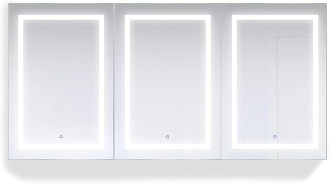 Krugg LED Medicine Cabinet 72 Inch X 36 Inch | Recessed or Surface Mount Mirror Cabinet w/Dimmer & Defogger + 3X Makeup Mirror Inside & Outlet + USB(Left Left Right)