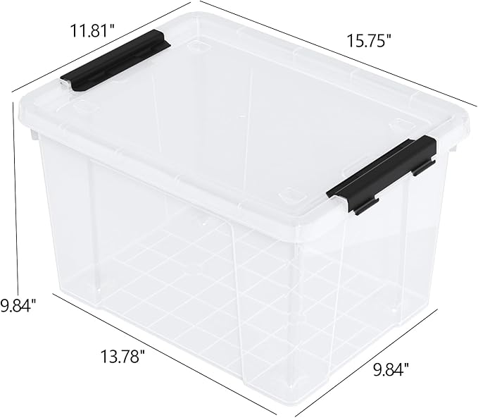 4-Pack 22 Quart Plastic Storage Bins with Lids, Plastic Latching Storage Box with Wheels, Clear