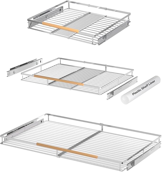 MIYUPTC Large Pull Out Cabinet Organizer, Heavy Duty Cabinet Expandable Pull Out Shelves, Slide Out Cabinet Organization Storage, 3 Pack 23.2''-40''W