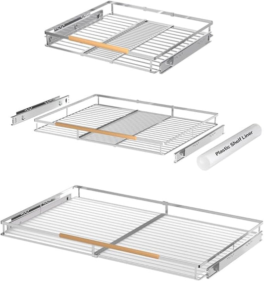 MIYUPTC Large Pull Out Cabinet Organizer, Heavy Duty Cabinet Expandable Pull Out Shelves, Slide Out Cabinet Organization Storage, 3 Pack 23.2''-40''W
