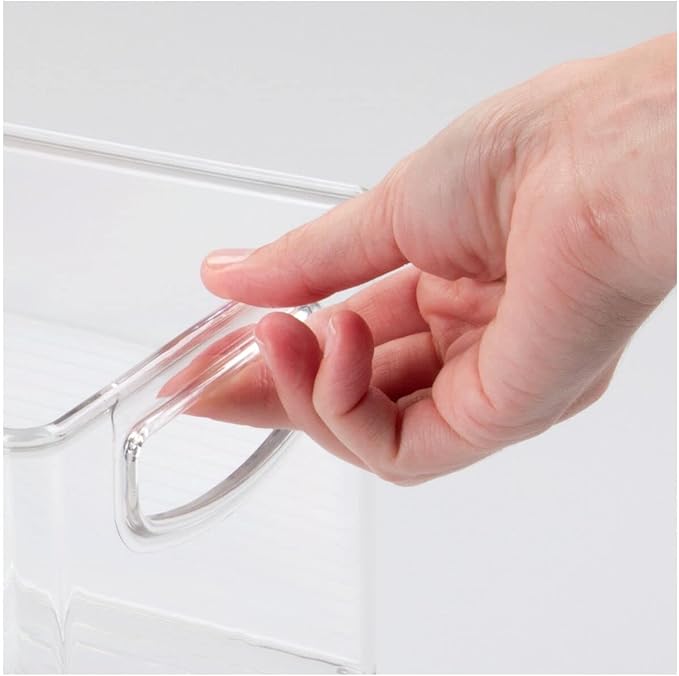 mDesign Plastic Stackable Kitchen Organizer - Storage Bin with Handles for Refrigerator, Freezer, Cabinet, and Pantry Shelves Organization - Food Container - Ligne Collection - 8 Pack - Clear