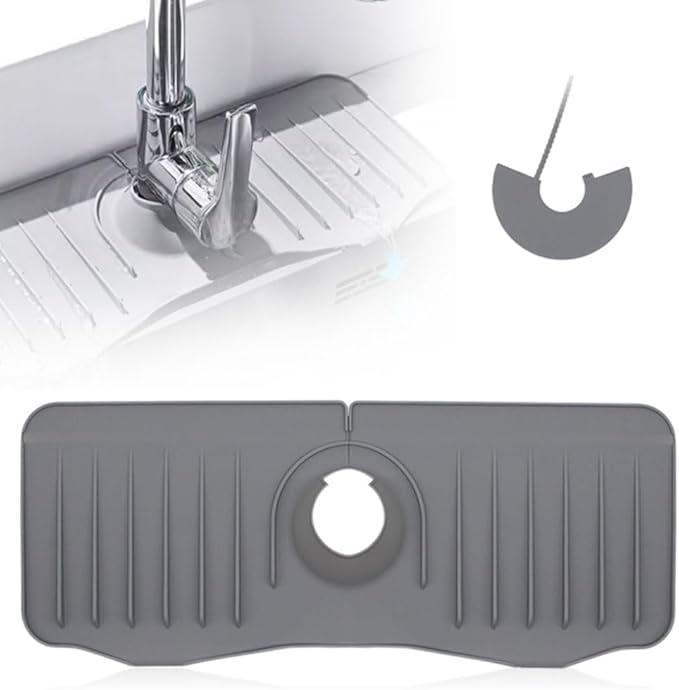 Faucet Guard And Draining Mat For Sink 2024 New Update Faucet Mat For Kitchen Sink,Kitchen Sink Splash Guard,Sink Splash Guard,Faucet Mat (grey, A)
