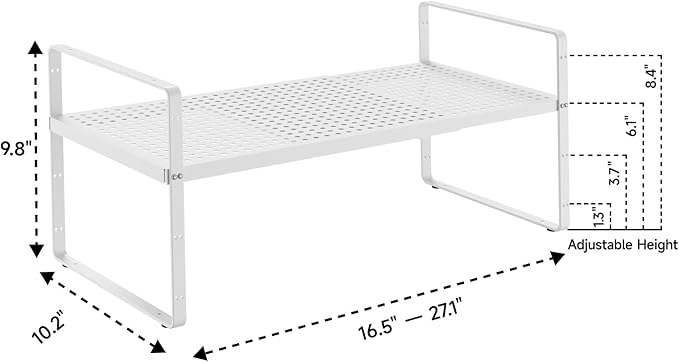 DPZM 2Pack 16.5-27’’L Expandable Stackable Cabinet Shelves, Adjustable Spice Rack Cabinet Shelf Organizer for Kitchen, Countertop, Pantry and Cupboard, White