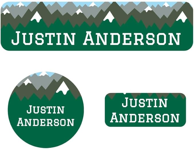 Name Bubbles - Kids Custom Name Labels for Daycare, School, Camp (102 Labels) - Personalized Waterproof Name Stickers for Clothes Tags, Lunch Boxes, Water Bottles, & School Supplies (Mountain Top)
