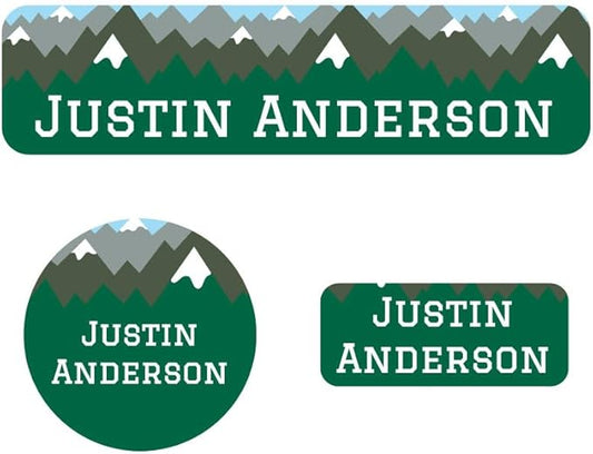 Name Bubbles - Kids Custom Name Labels for Daycare, School, Camp (102 Labels) - Personalized Waterproof Name Stickers for Clothes Tags, Lunch Boxes, Water Bottles, & School Supplies (Mountain Top)