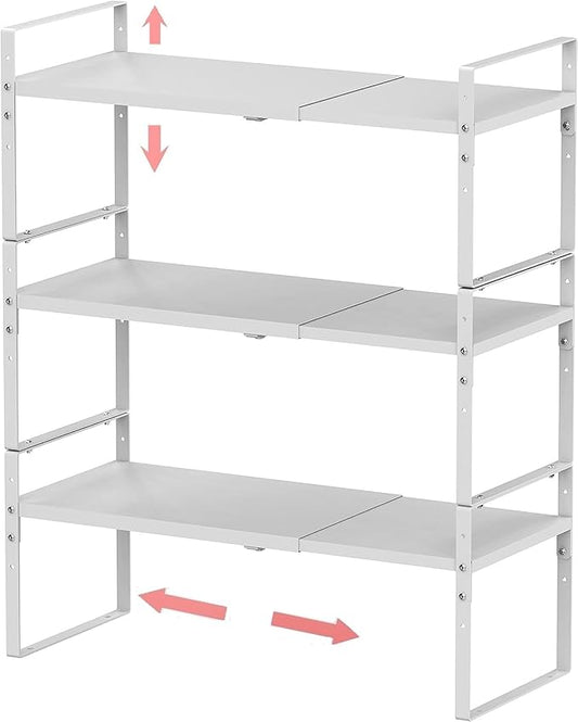 Jojocross Expandable Stackable Spice Rack Cabinet Shelf Organizer in Cabinets Shelves Kitchen Cupboard Organization Stack up Racks Pantry Countertop Storage Large/White 3 Packs