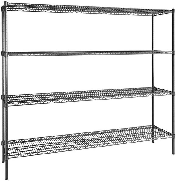 18" x 72" NSF Black Epoxy 4-Shelf Kit with 72" Posts, Commercial Storage Rack Unit, Heavy Duty Storage Shelving, Wire Shelving Kit, Adjustable Rack Strong Steel, Multipurpose Wire Shelf