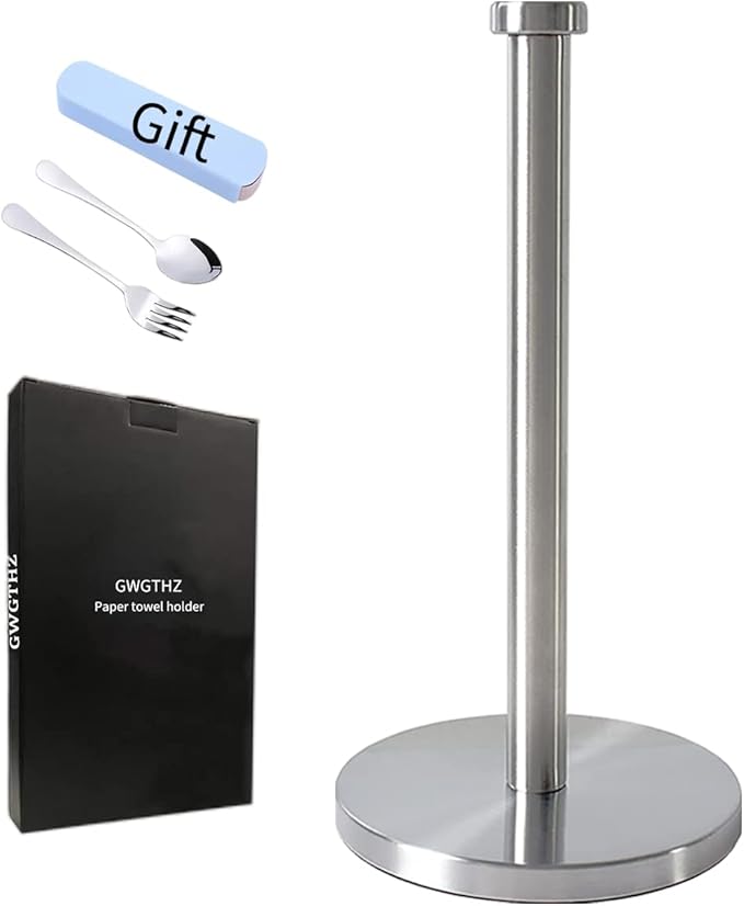 GWGTHZ Silver Standing Paper Towel Holder for Kitchen& Bathroom Countertop,Under Counter, Table Or BBQ, Standard or Jumbo-Sized Roll Paper (with Stainless Steel Base)