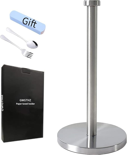 GWGTHZ Silver Standing Paper Towel Holder for Kitchen& Bathroom Countertop,Under Counter, Table Or BBQ, Standard or Jumbo-Sized Roll Paper (with Stainless Steel Base)