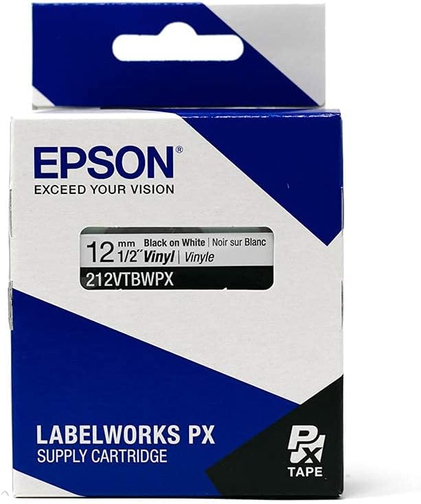 LABELWORKS 212VTBWPX Tape Cartridge - Black on White Flexible and Durable Vinyl Industrial Label Maker Tape - 1/2" (12MM) Wide, 22.9 ft