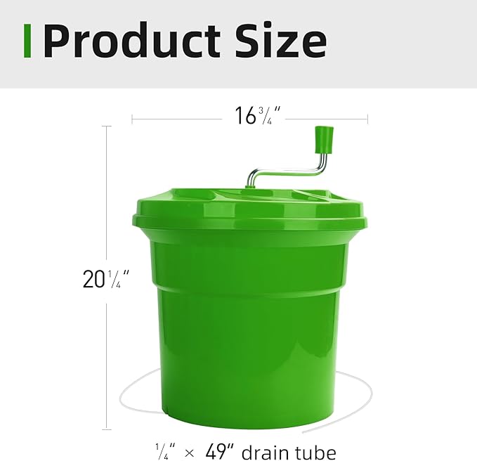 Wutfly 5 Gallon Commercial Salad Spinner and Dryer, Large Manual Vegetable Washer & Greens Dryer with Drain Tube, Heavy-Duty & FDA Listed for Restaurant, Home, Farm Use