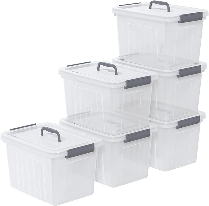 6-Pack Clear Plastic Storage Latch Box with Lids, 10 L