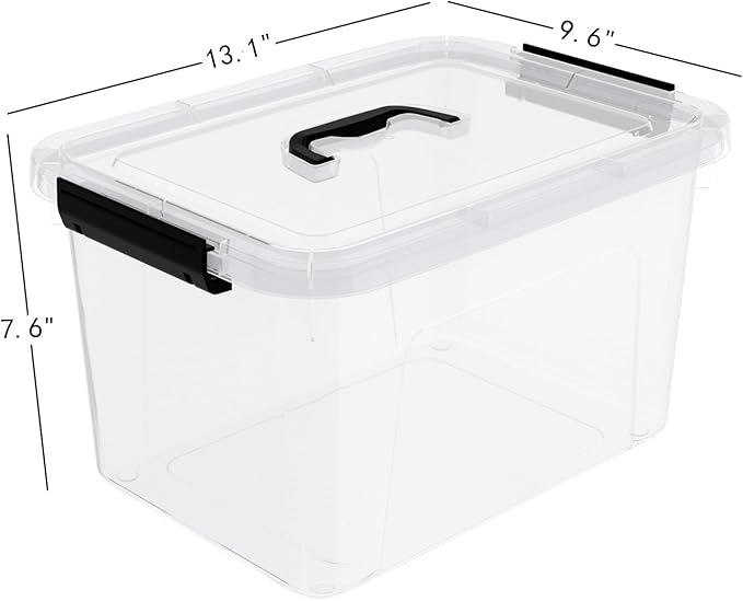 12 Quarts Clear Latch Storage Bins with Lid, Clear Plastic Storage Latching Box with Handle, 6 Packs