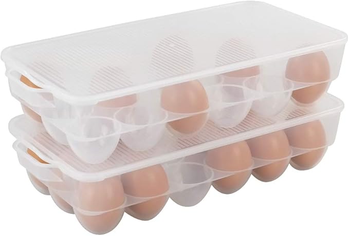 Bringer 4-Pack Clear Plastic Refrigerator Egg Containers, Egg Tray Holder, fit 18 Eggs x 4 (72 Eggs)