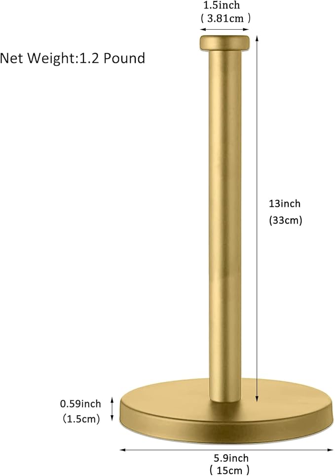GWGTHZ Stainless Steel Gold Paper Towel Holder Countertop for Kitchen Bathroom, Standing Paper Towel Holder with Weighted Base.