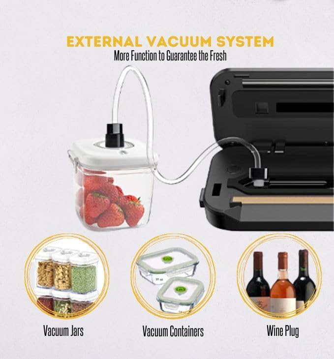 MEGAWISE Model B 2025 Vacuum Sealer | Powerful & Compact | One-Touch Automatic Food Sealer for Cold, Wet, Moist, and Dry Foods | Compatible with Thick, Medium, and Thin Bags | OMNI MACHINE (Black)